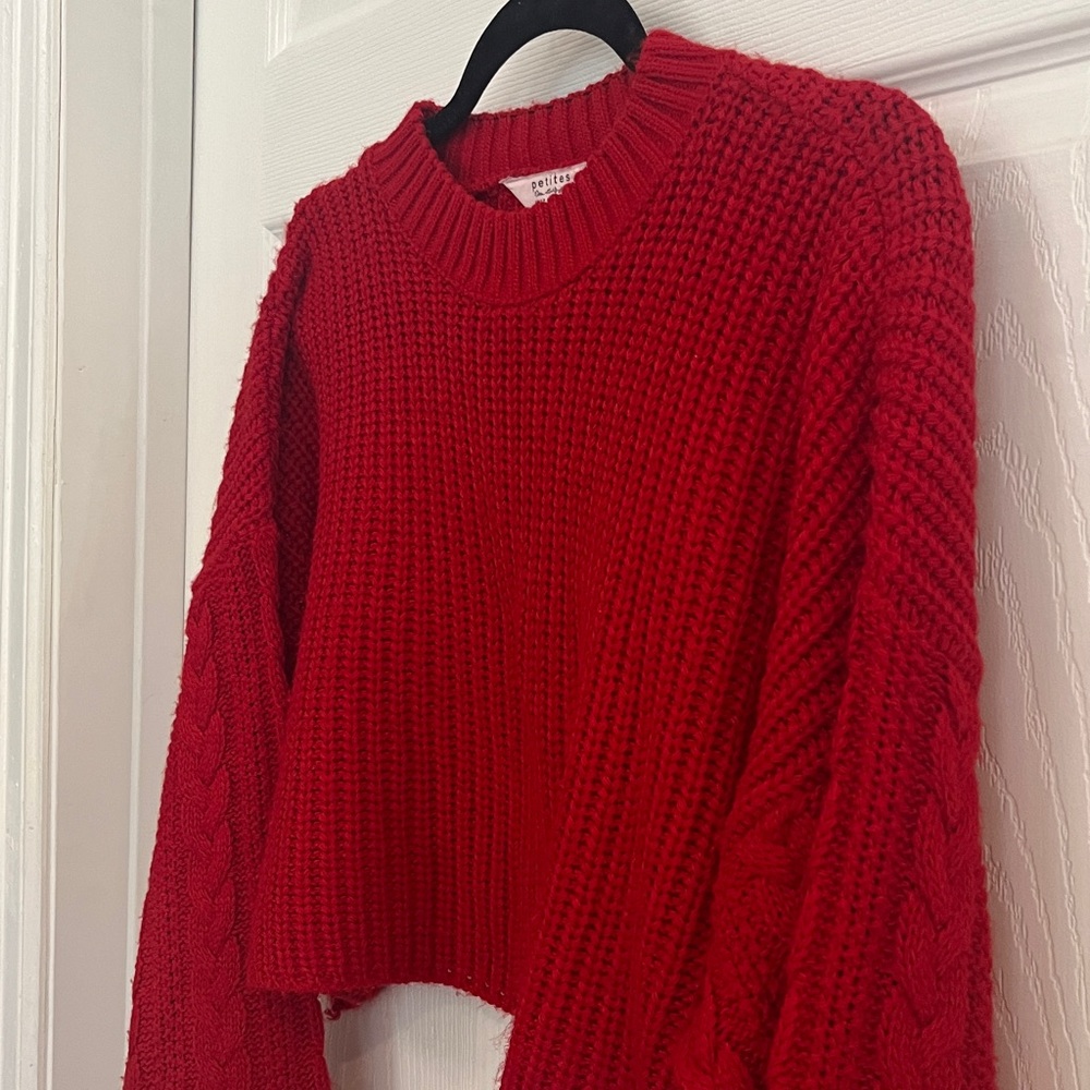 Miss Selfrige Candy Apple Red Petite Crew Cable Knit Crop Jumper Sweater - Picture 4 of 6